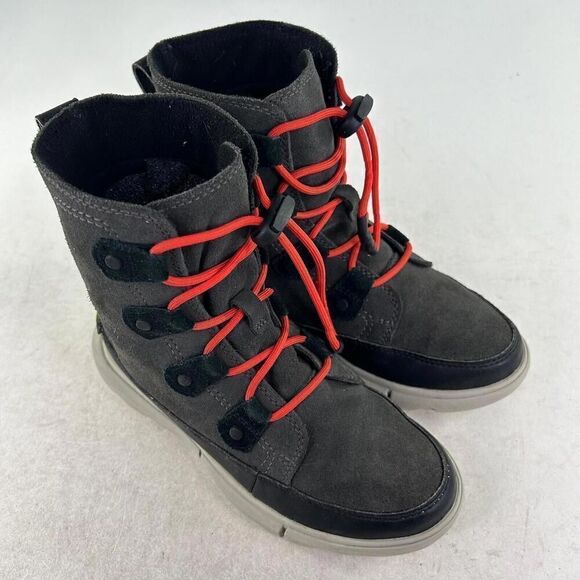 Sorel Kids Explorer Lace Waterproof Boots US 2 Jet Black Fur Winter Boot - Picture 5 of 10